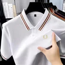 100% pure cotton high-end brand men polo shirt exquisite summer badge embroidery T-shirt fashionable lapel short sleeved shirt - Ellianto fashion Men's