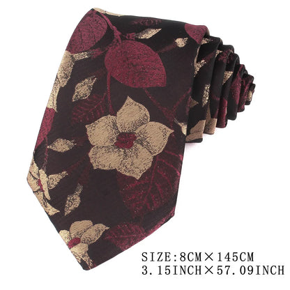 NEW 8cm Wide Tie For Man Jacquard Necktie Luxury Flower Business Neck Tie Suit Cravat Dark Red Ties For Wedding Party Men Gift - Ellianto fashion Men's