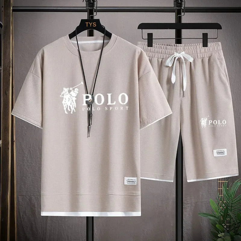 Set In the summer of 2025, a two-piece set of Korean-style men's short-sleeved T-shirt and sports shorts paired with casual sportswe - Ellianto fashion Men's