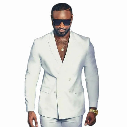 2 Piece White Men Suits Slim Fit Classic Business Suit Male New Design Groomsmen Wedding Formal Wear(Blazer+Pants) Costume Homme - Ellianto fashion Men's