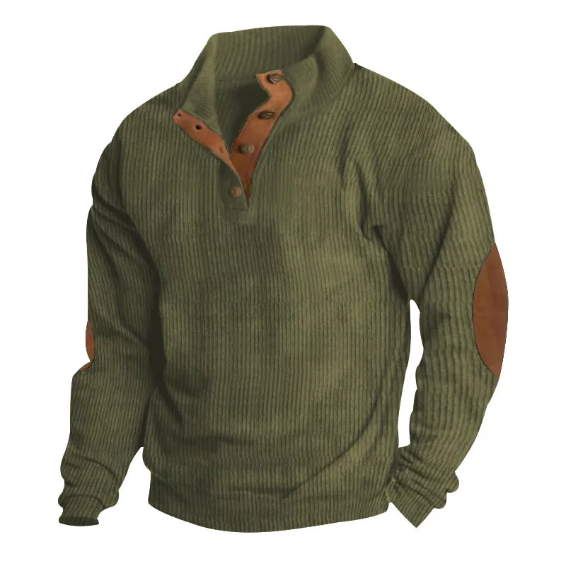 Spring-Autumn Stand-Collar Sweatshirt – Comfortable Patchwork Corduroy and Effortless Casual Style for the Modern Gentleman