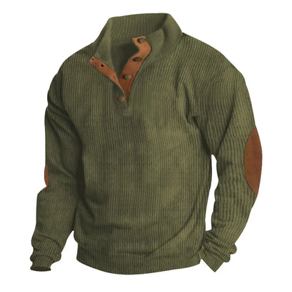 Spring-Autumn Stand-Collar Sweatshirt – Comfortable Patchwork Corduroy and Effortless Casual Style for the Modern Gentleman