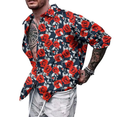 Men’s 3D Floral Print Long-Sleeve Shirt – Effortless Style and Lightweight Comfort for Parties, Beach Holidays, and Everyday Elegance