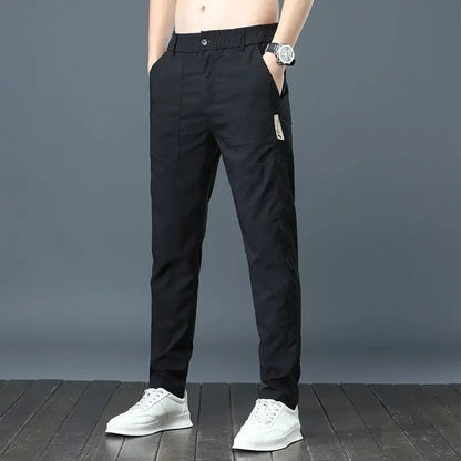 Men's Summer Thin Casual Pants Breathable Ice Silk Elastic Straight-leg Loose-fit Quick Dry Pants Trendy Versatile Long - Ellianto fashion Men's