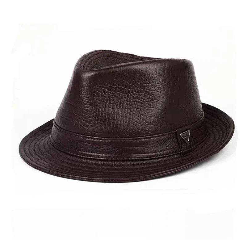 Man High Quality Genuine Leather Jazz Fedora Gentleman CowSkin Short Brim Black/Brown Fitted Top Hat Print Crocodile Pattern - Ellianto fashion Men's