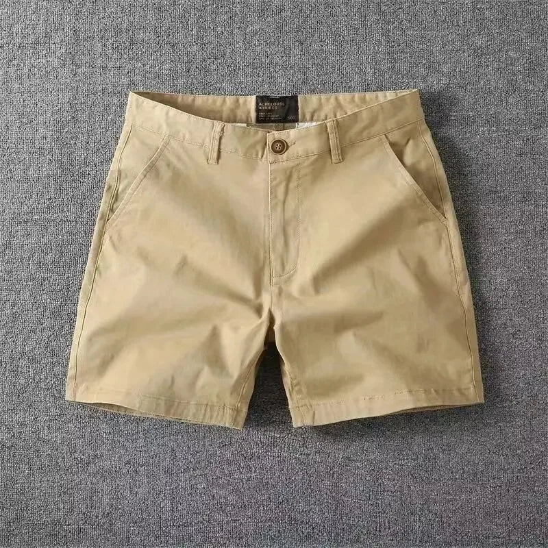 Men’s Summer Cotton Workwear Shorts – Lightweight Slim Straight-Leg Beach Pants with Elastic Waist for Effortless Casual Comfort (Big Sizes Available)
