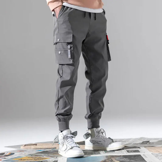 New Trendy Solid Color Pants, Multi Flap Pocket Men's Cargo Pants, Loose Casual Outdoor Pants, Men's Work Pants oversized - Ellianto fashion Men's