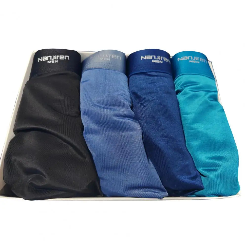 4pcs Boxer Shorts Men's Ice Silk Underwear Cool Underpants Breathable Sexy Thin Panties U Convex Lingerie Wholesale Lots L-6XL - Ellianto fashion Men's