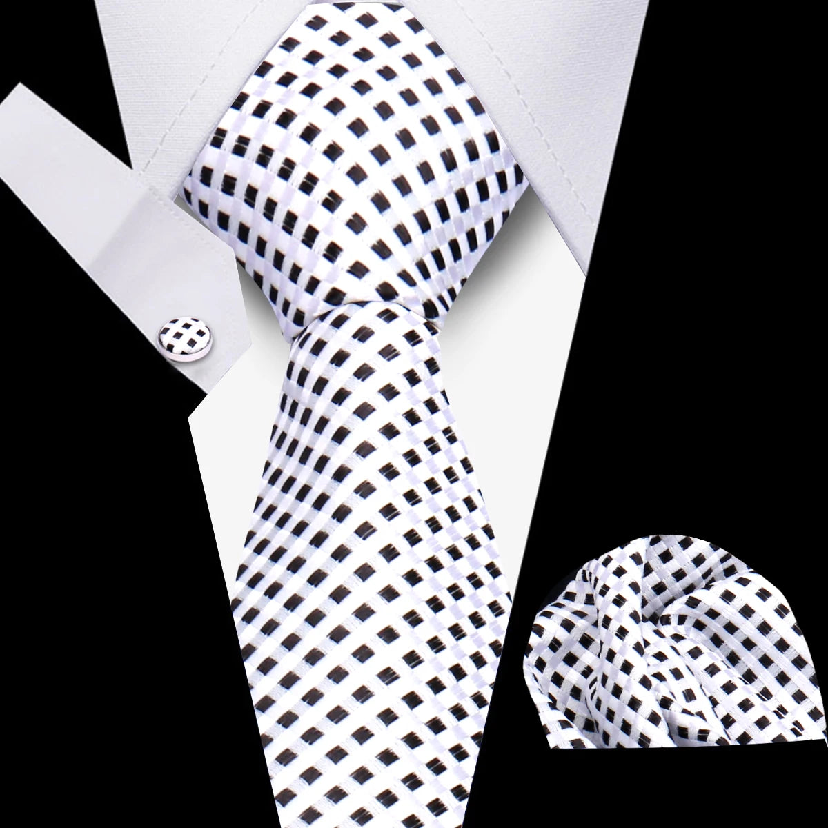 Tie Men Business Necktie Set Classic Plaid Cufflinks Handkerchief For Suit Wedding High Quality 3pcs Ties Sets Formal Gravata - Ellianto fashion Men's