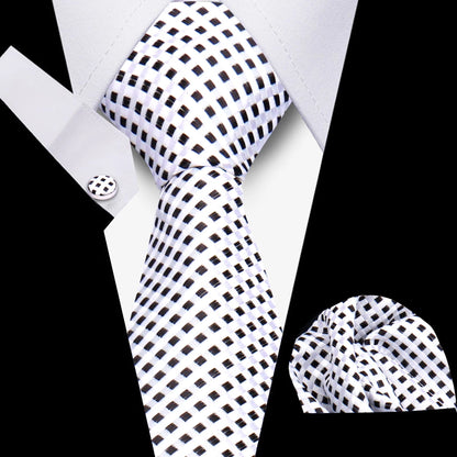 Tie Men Business Necktie Set Classic Plaid Cufflinks Handkerchief For Suit Wedding High Quality 3pcs Ties Sets Formal Gravata - Ellianto fashion Men's