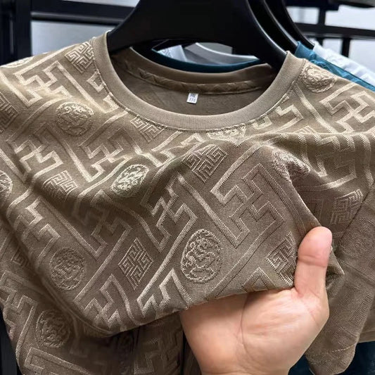 Fashion new brand ice silk breathable short sleeved men's round neck top cool and comfortable T-shirt men's clothing 2025 summer - Ellianto fashion Men's