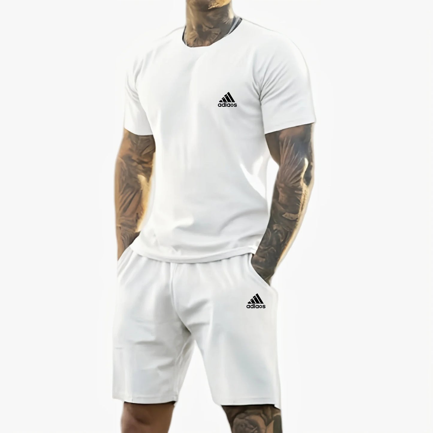 2025 summer new men's printed short-sleeved T-shirt + shorts suit, casual sportswear, breathable outdoor casual men's T-shirt, - Ellianto fashion Men's
