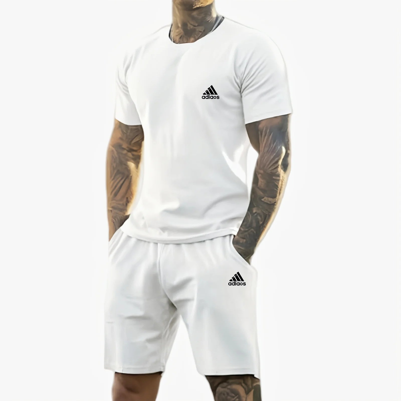 2025 summer new men's printed short-sleeved T-shirt + shorts suit, casual sportswear, breathable outdoor casual men's T-shirt, - Ellianto fashion Men's
