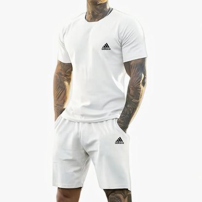2025 summer new men's printed short-sleeved T-shirt + shorts suit, casual sportswear, breathable outdoor casual men's T-shirt, - Ellianto fashion Men's