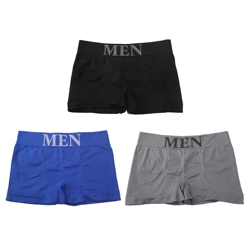 3Pcs/Lot Men's Panties Underwear Boxers Breathable Man Boxer Solid Underpants Comfortable Male Brand Shorts Black Blue Underwear - Ellianto fashion Men's