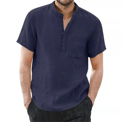 Men's Short Sleeve T-shirt Cotton and Linen Casual Men T-shirts Solid Color Summer Shirt Male Cozy Breathable - Ellianto fashion Men's