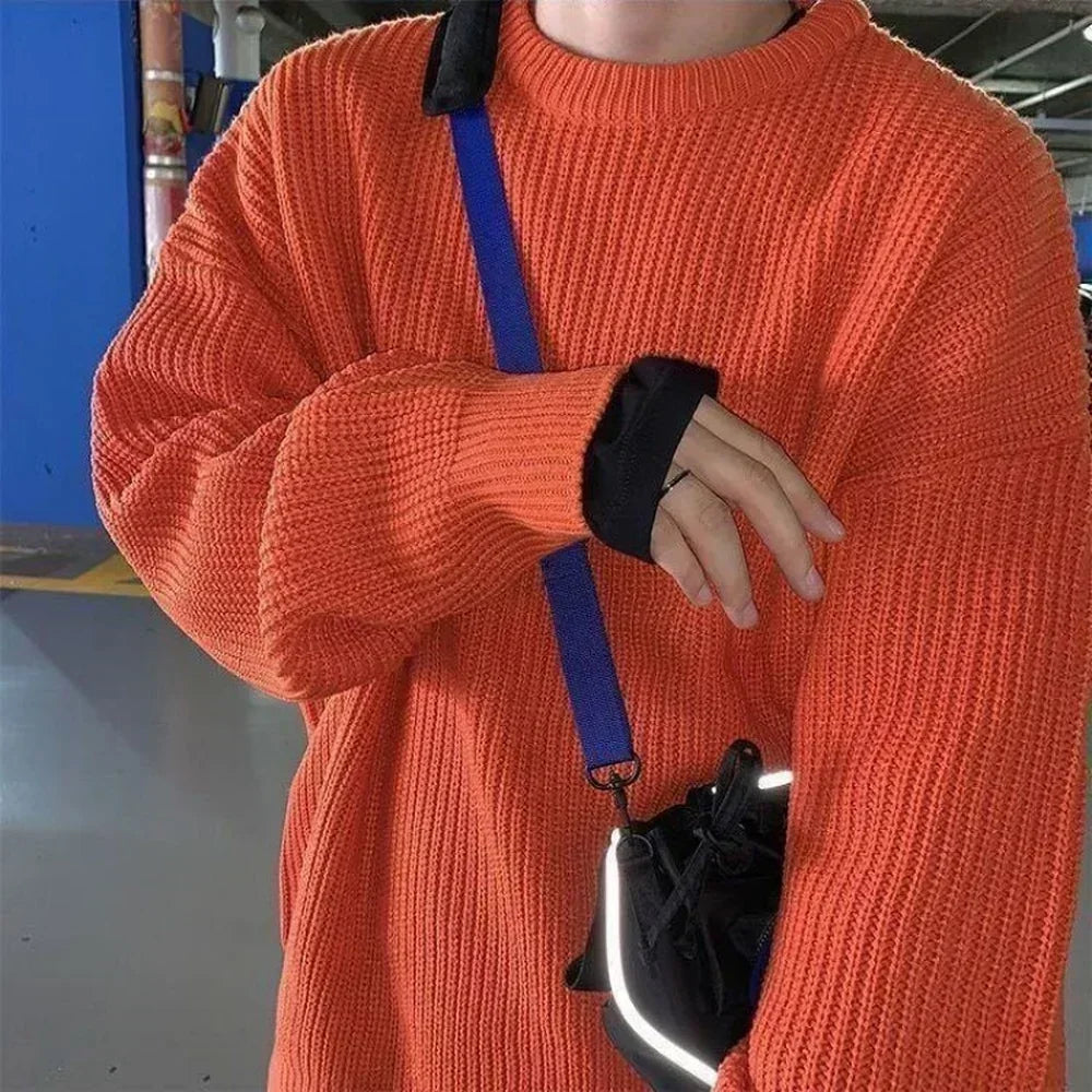 Korean Fashion Sweaters Men Autumn Solid Color Wool Sweaters Slim Fit Men Street Wear Mens Clothes Knitted Sweater Men Pullovers - Ellianto fashion Men's