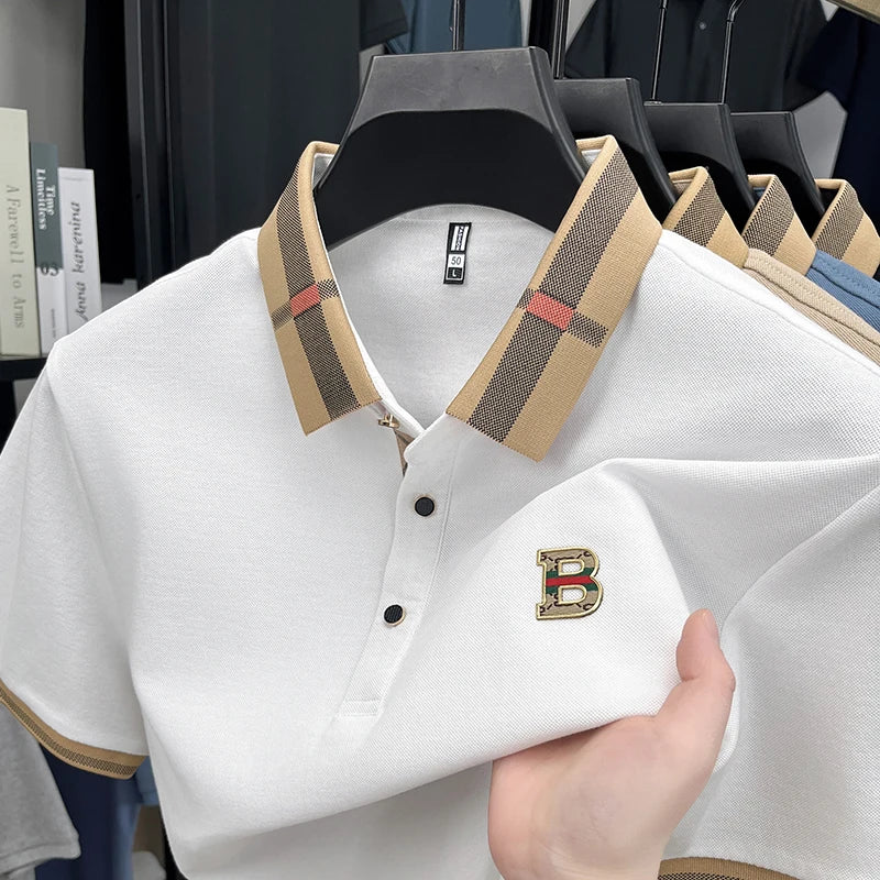 New men's fashionable short sleeved summer designer exquisite craftsmanship embroidery stand collar polo business casual T-shirt - Ellianto fashion Men's