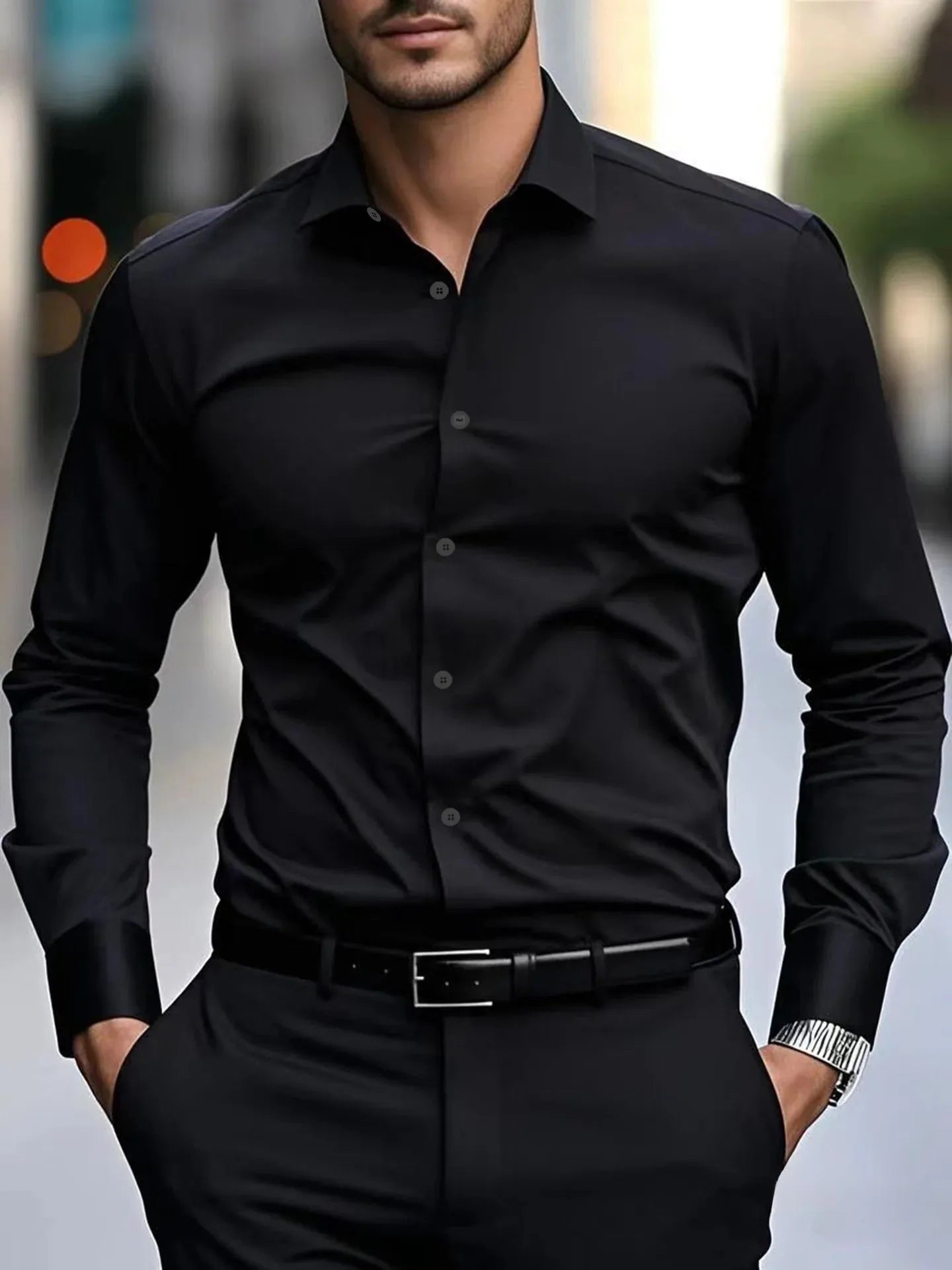 Men's Casual Long Sleeve White Shirt Spring Autumn Slim Fit Formal Workwear Shirt Comfortable Breathable Office Shirt - Ellianto fashion Men's