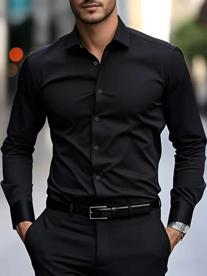 Men's Casual Long Sleeve White Shirt Spring Autumn Slim Fit Formal Workwear Shirt Comfortable Breathable Office Shirt - Ellianto fashion Men's