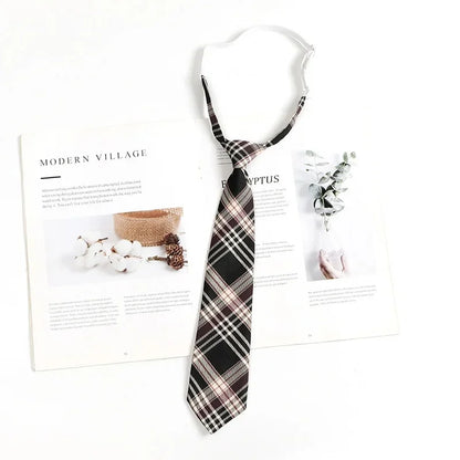 Vintage Brown Plaid Necktie Women's Lazy Person's Japanese Style Preppy Small Tie Bow Tie Handmade Men's Tie