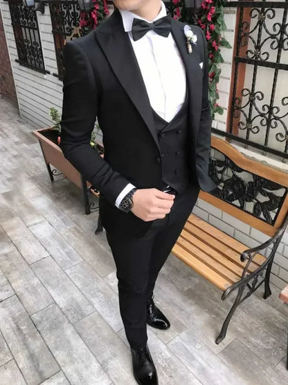 Slim Fit Formal Men Suits 3 Pcs Groom Tuxedos Notch Lapel Olive Green Groom Tuxedo for Wedding Best Man (Jacket + Vest + Pants) - Ellianto fashion Men's