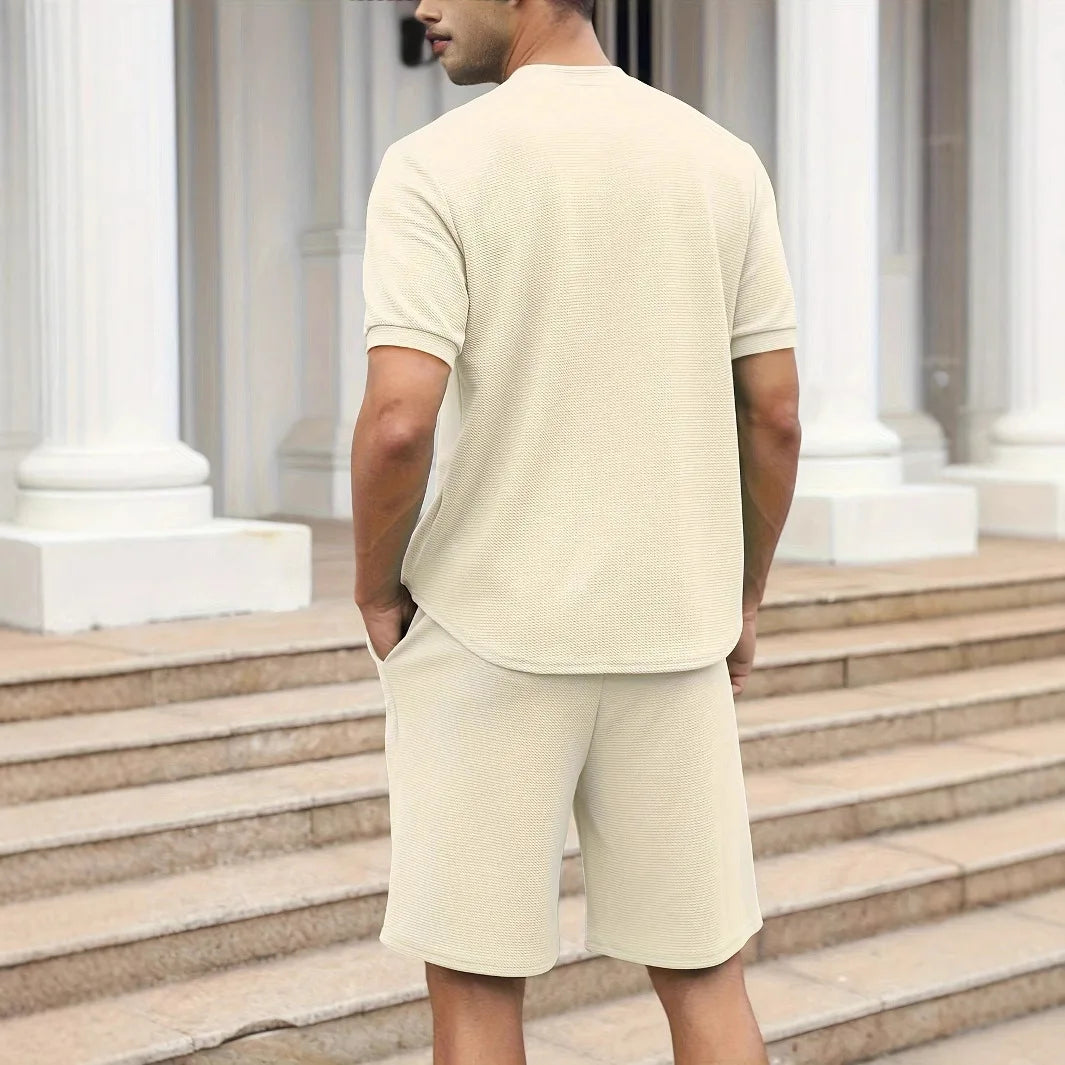 Set Premium Spot European and American summer new solid color shorts suit men - Ellianto fashion Men's