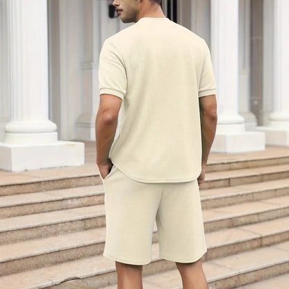 Set Premium Spot European and American summer new solid color shorts suit men - Ellianto fashion Men's