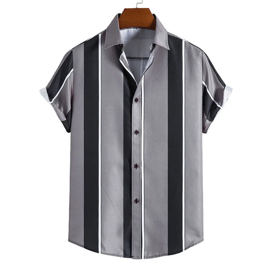 Men's Hawaiian Short Sleeve Shirt Elegant Summer Stripes Print Fashion Casual Social Oversized Y2k Harajuku Luxury Clothing Hot - Ellianto fashion Men's
