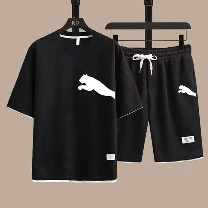 Set 2025 new casual sportswear for men summer two-piece clothing short-sleeved round neck and shorts two fashionable clothes - Ellianto fashion Men's