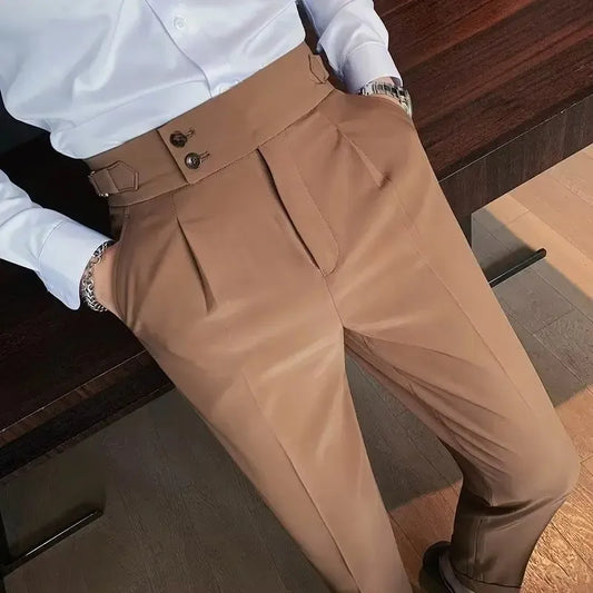 AutumnCasualTrousersMenStraight-LegNarrow-FitHigh-WaistedSlimsBritishStyleSuit Pants BusinessAttire - Ellianto fashion Men's