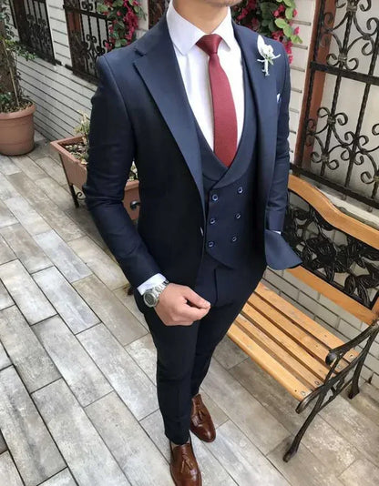 Slim Fit Formal Men Suits 3 Pcs Groom Tuxedos Notch Lapel Olive Green Groom Tuxedo for Wedding Best Man (Jacket + Vest + Pants) - Ellianto fashion Men's