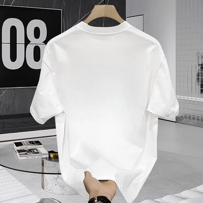Printed T-shirt Men's Short sleeve 2025 summer loose fashion brand letter half sleeve Breathable Body shirt 100% cotton top - Ellianto fashion Men's