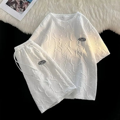 Summer Casual Sportswear Men's Short Sleeve T-Shirt And Shorts Set Loose Fit Trendy Brand Five-Quarter Length Comfortable - Ellianto fashion Men's