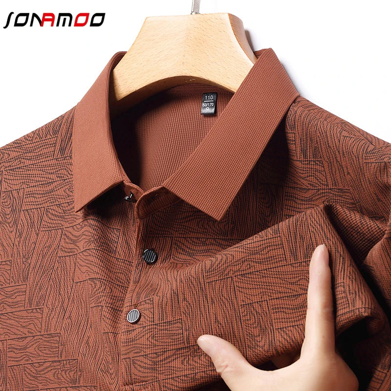 2025Summer New Men's Business Print Short Sleeved POLO Shirt Comfortable and Cool Casual Fashion T-shirt - Ellianto fashion Men's