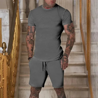 2025 summer new men's breathable sportswear short sleeved t-shirt and shorts set popular quick drying clothing - Ellianto fashion Men's