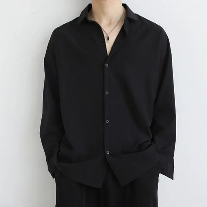 Men's Long Sleeve Shirts Easy-care Ultra-thin Casual Design Lapel Cardigan Drape Loose High-end Button Up Streetwear Shirt