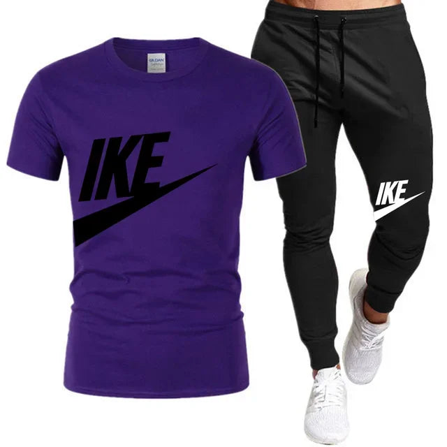 Set The new summer fashion sportswear for 2025: men's short-sleeved high-quality cotton T-shirt + sports shorts 2-piece set, men's c - Ellianto fashion Men's