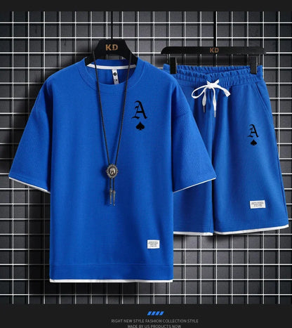 Set A stylish and casual men's sportswear set of short-sleeved T-shirt and summer sportswear shorts, a two-piece set for daily casua - Ellianto fashion Men's