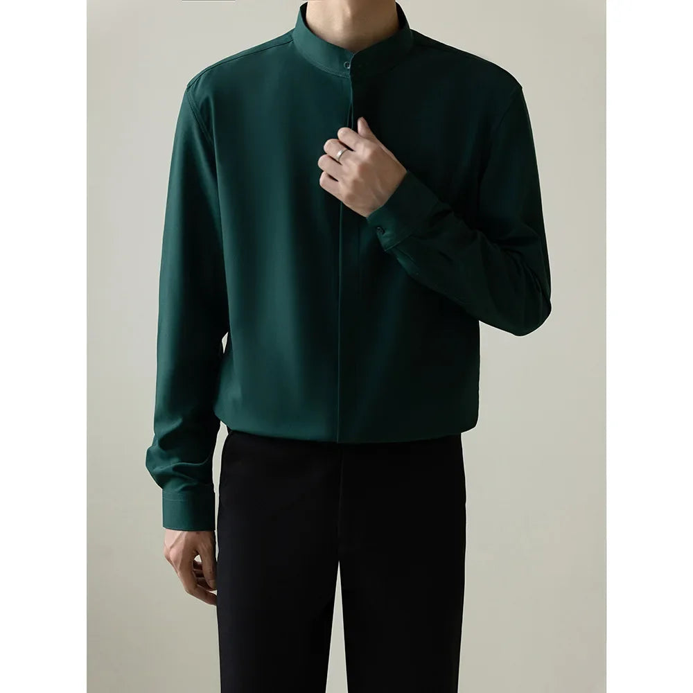 Style Men's Shirt Autumn Lightweight Fashion Korean Version Slims Smooths Silhouette Non-iron Business Ice Silk Sleeve Trendy - Ellianto fashion Men's