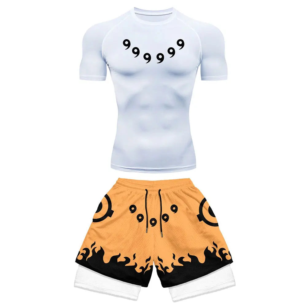 Men’s Anime Compression Sports Set – Quick-Dry Workout Shirt & Gym Shorts, 2-Piece Summer Fitness Wear