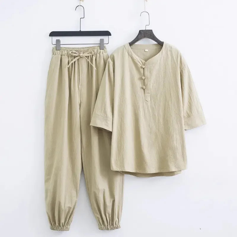 Men's Chinese Style Buddhist Zen Suit Cotton Linen Outfit For Paying Respect To Buddha Women's Version Zen Tang Costume - Ellianto fashion Men's