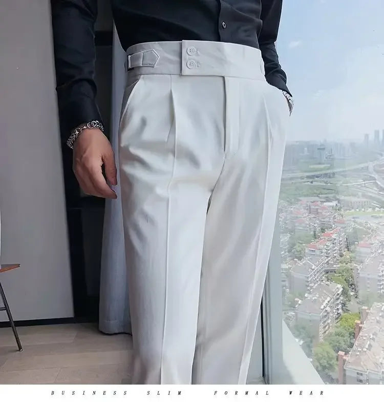 AutumnCasualTrousersMenStraight-LegNarrow-FitHigh-WaistedSlimsBritishStyleSuit Pants BusinessAttire - Ellianto fashion Men's