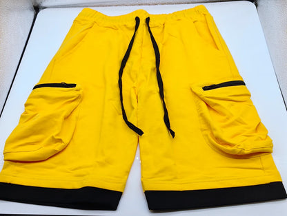 Mens Summer Cargo Shorts Cotton Workout Fitness Shorts Breathable Jogger Training Gyms Bodybuilding Multi Pocket Yellow Shorts - Ellianto fashion Men's