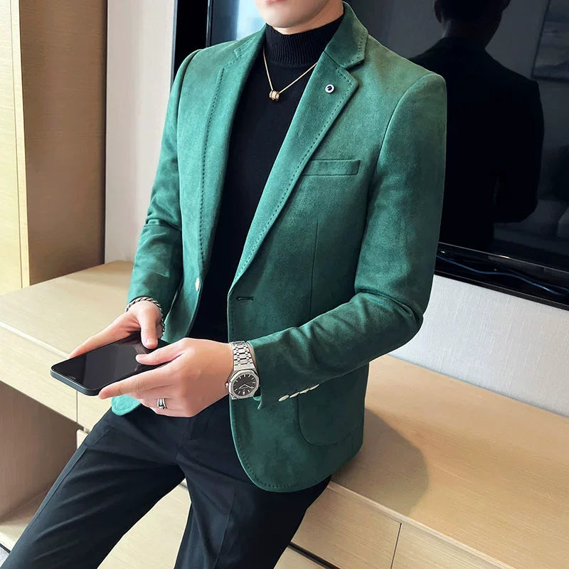 New Fashion Suit Coat Men's Slim Fit Deerskin Velvet Elegant Luxury Blazer Coat Business Casual Wedding Plus Size Suit 4XL-S - Ellianto fashion Men's