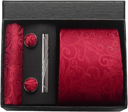100% Silk Necktie Paisley Floral Mens Tie Top Quality Business Tie Pocket Square Tie Clip Cufflinks Set Classic For Men Gift Box - Ellianto fashion Men's