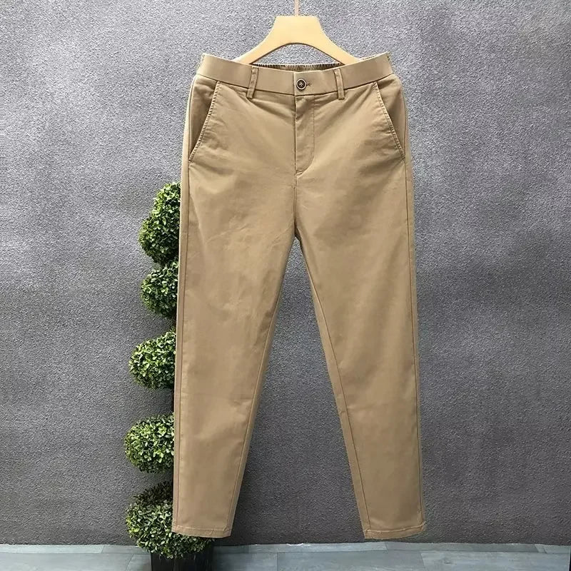 Men's Casual Trousers Summer Trendy Thin Cotton Small Straight-leg Pants Business Cropped Pants New Style - Ellianto fashion Men's