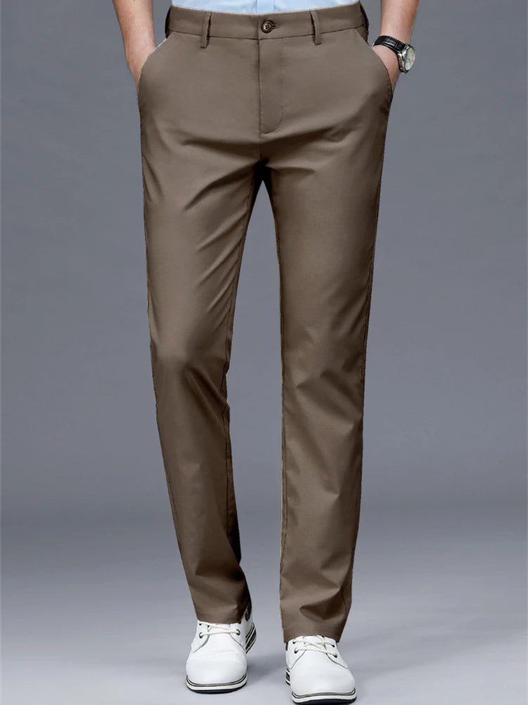 Men's casual pants business formal trousers men's summer thin straight leg loose middle-aged men's pants ice silk pants - Ellianto fashion Men's