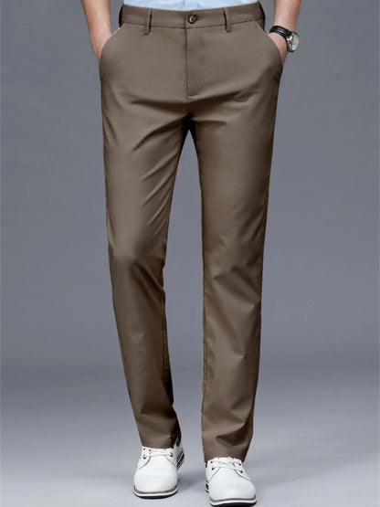 Men's casual pants business formal trousers men's summer thin straight leg loose middle-aged men's pants ice silk pants - Ellianto fashion Men's