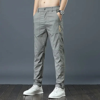 Men's Summer Thin Casual Pants Breathable Ice Silk Elastic Straight-leg Loose-fit Quick Dry Pants Trendy Versatile Long - Ellianto fashion Men's